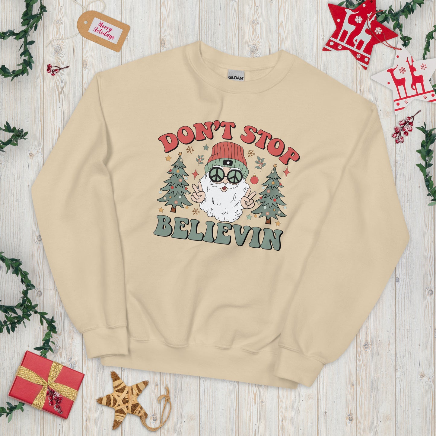 Don't Stop Believin Retro Christmas Sweatshirt