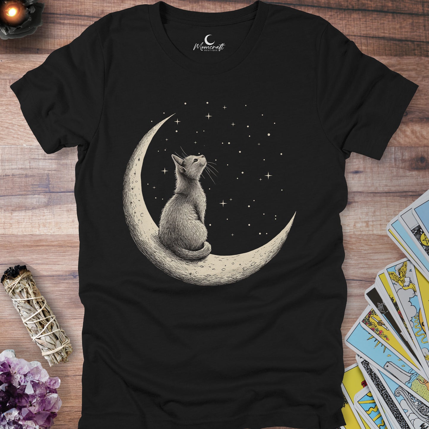 Dreaming Among The Stars Moon Cat T-Shirt