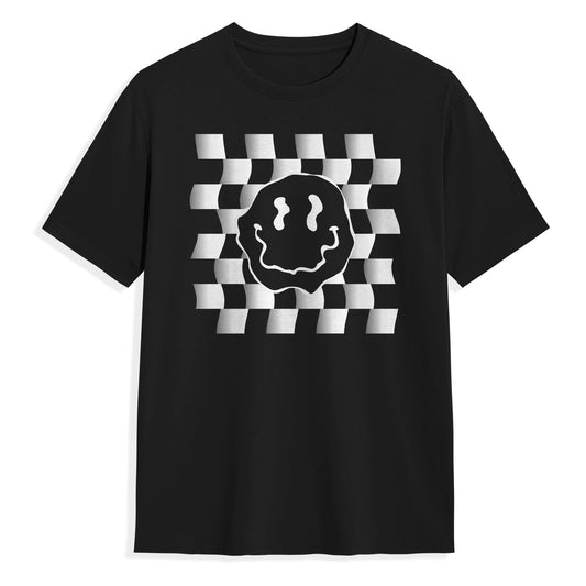 Checkerboard Optical Smiley Cotton T-Shirt